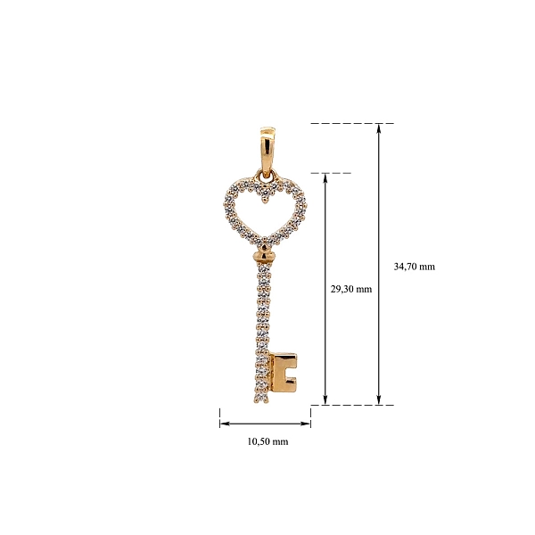 Mặt dây chuyền vàng hình chìa khóa đính đá zircon