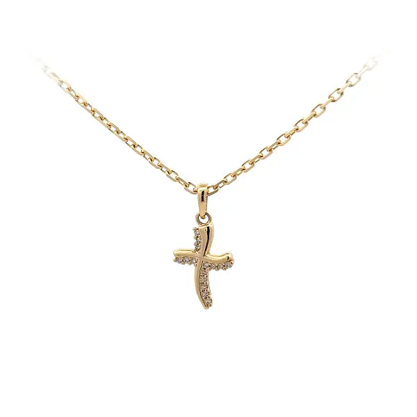 Mặt dây chuyền vàng hình thánh giá đính đá zircon