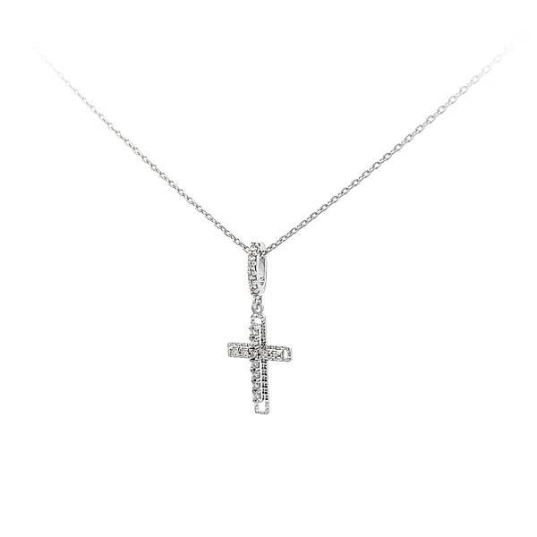 Mặt dây chuyền hình thánh giá với đá zircon trắng và vàng trắng