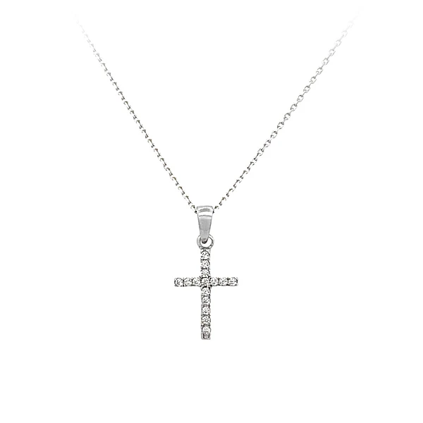 Mặt dây chuyền hình thánh giá với đá zircon trắng và vàng trắng