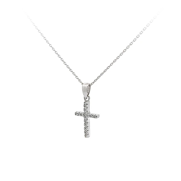 Mặt dây chuyền hình thánh giá với đá zircon trắng và vàng trắng