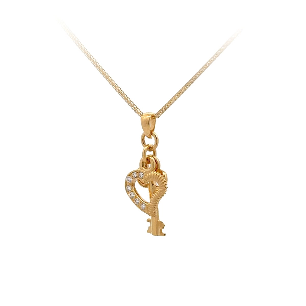 Mặt dây chuyền vàng hình trái tim và chìa khóa đính đá zircon