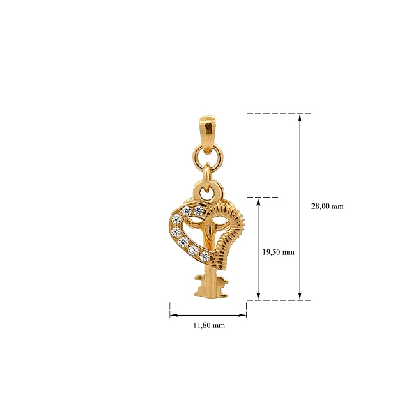 Mặt dây chuyền vàng hình trái tim và chìa khóa đính đá zircon