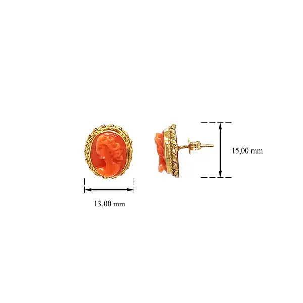 Vòng tai vàng với họa tiết san hô và cameo