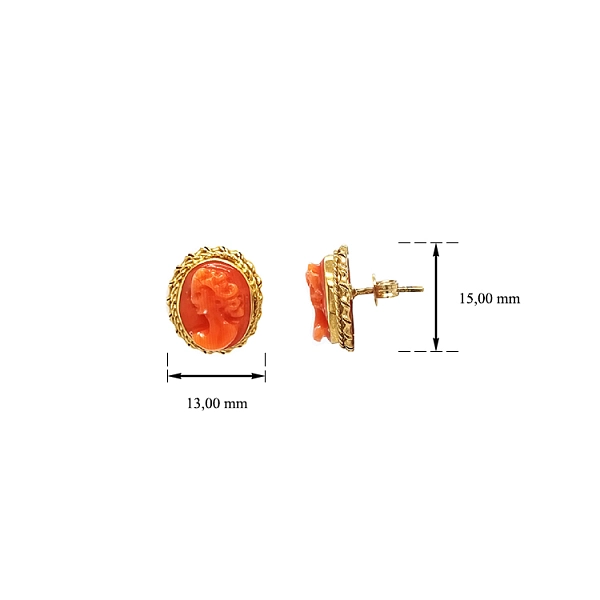 Vòng tai vàng với họa tiết san hô và cameo