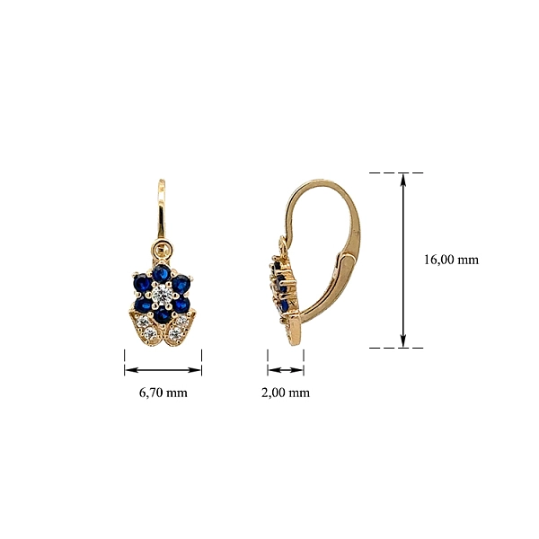 Vòng tai trẻ em vàng với đá sapphire