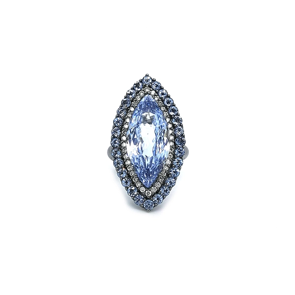 Nhẫn vàng Crivelli với đá topaz xanh và kim cương
