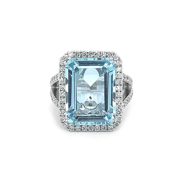 Nhẫn vàng đính đá aquamarine và kim cương