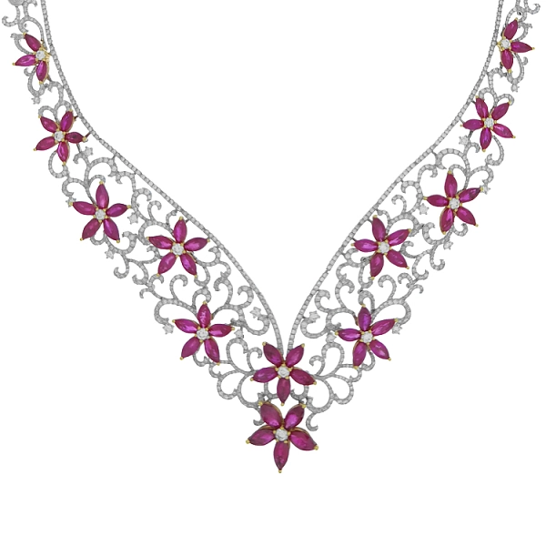 Vòng cổ vàng đính ruby và kim cương