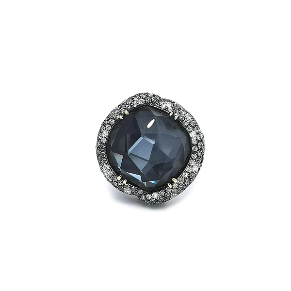 Nhẫn vàng đính hematite và kim cương