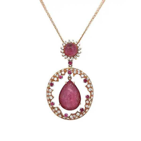 Mặt dây chuyền vàng đính ruby và kim cương