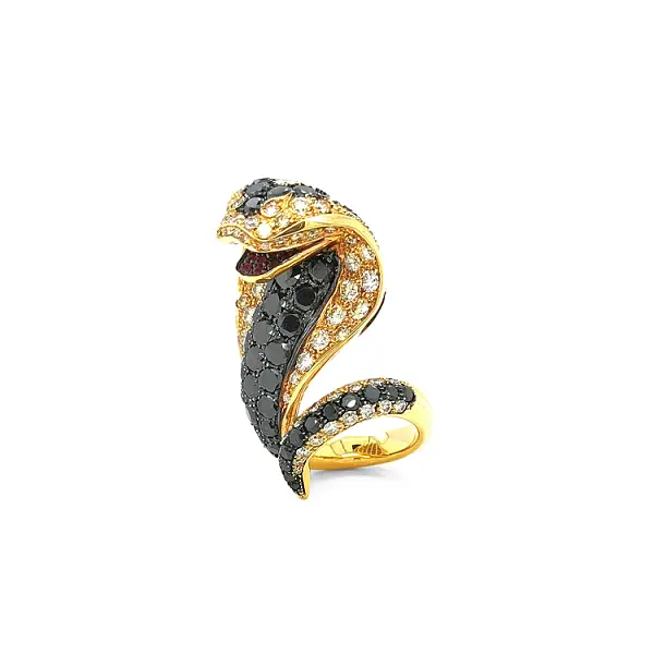 Nhẫn vàng đính kim cương đen và trắng