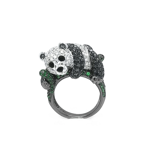 Nhẫn vàng đính đá garnet xanh, kim cương đen và trắng