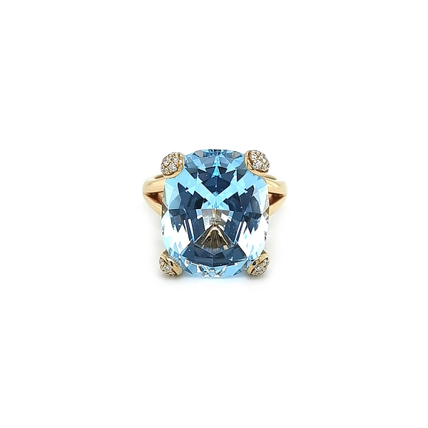 Nhẫn vàng đính đá topaz xanh và kim cương