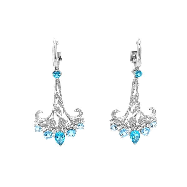 Vòng tai vàng đính đá topaz xanh và kim cương Gea Genus