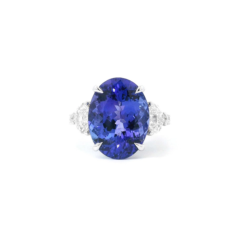 Nhẫn vàng trắng đính Tanzanite và kim cương hình trái tim