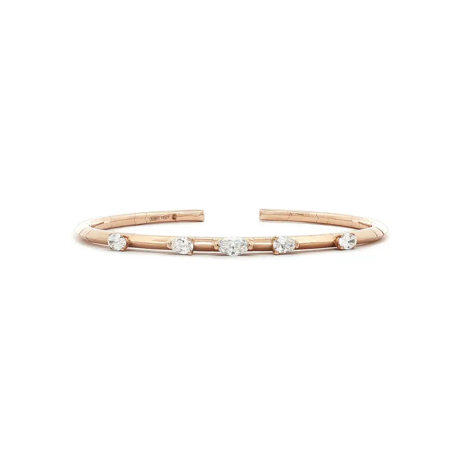 Vòng tay kiểu cuff vàng hồng 18K đính kim cương 0,79 ct