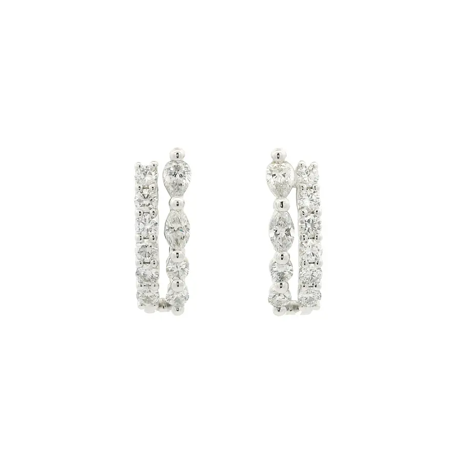 Bông tai vàng trắng với kim cương tròn và cắt marquise