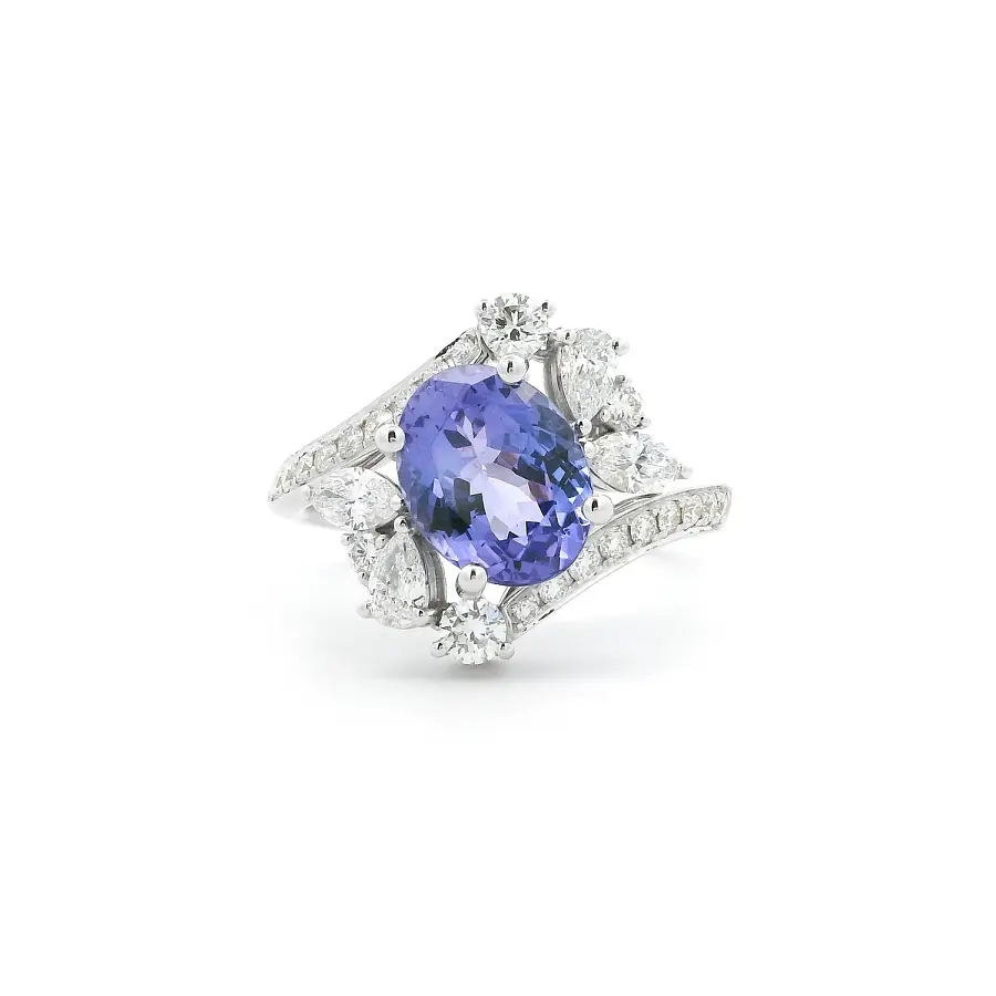 Nhẫn vàng trắng 18K đính đá Tanzanite và kim cương