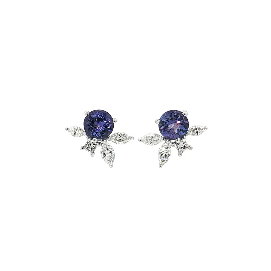 Bông tai vàng trắng đính đá tanzanite và kim cương