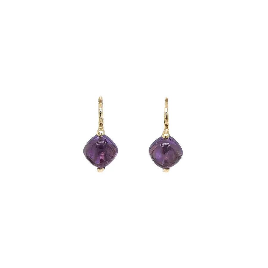 Bông tai vàng với đá amethyst tím