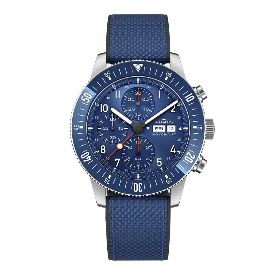 Fortis Novonaut N-42 Cobalt Blue on Hybrid Strap F2040013