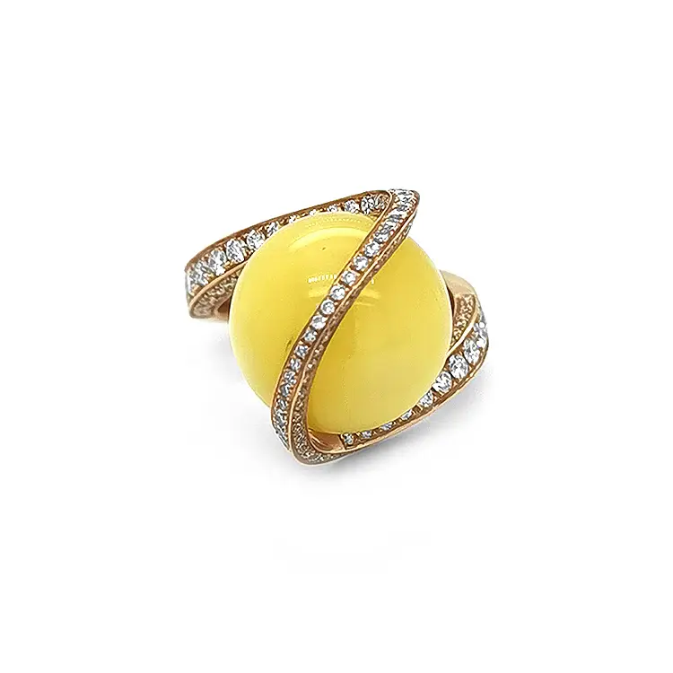 Nhẫn vàng đính hổ phách và kim cương