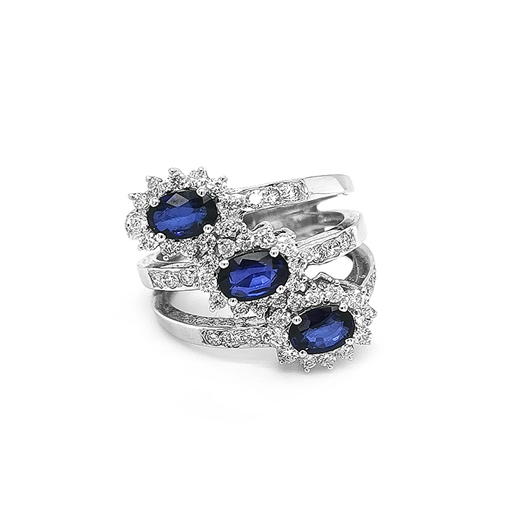 Nhẫn vàng đính sapphire và kim cương