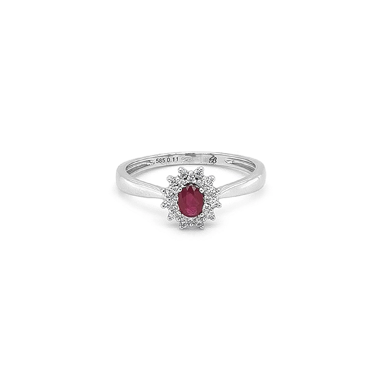 Nhẫn ruby với kim cương trắng vàng