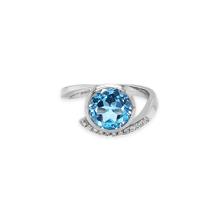 Nhẫn vàng đính đá topaz xanh và kim cương