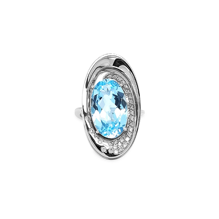 Nhẫn vàng đính đá topaz xanh và kim cương