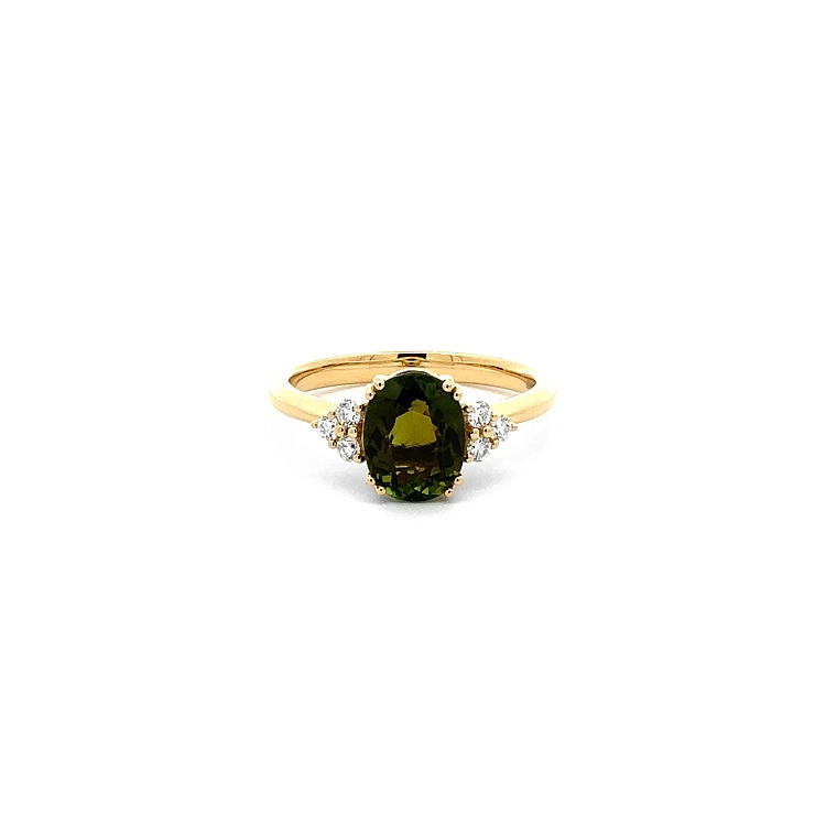 Nhẫn vàng với đá tourmaline xanh và kim cương