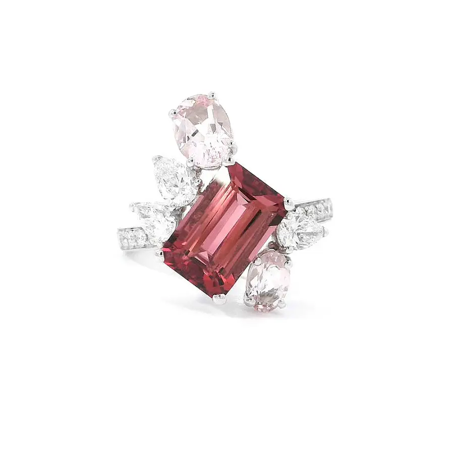 Nhẫn Tourmaline cao cấp đính đá Morganite và kim cương