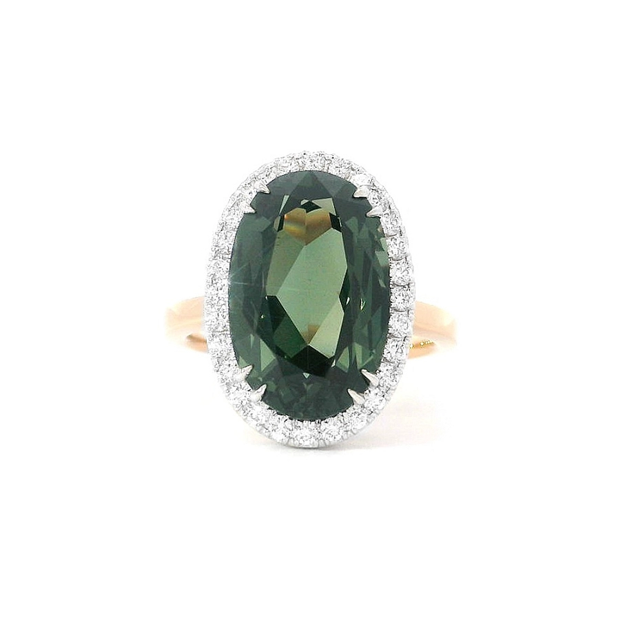 Nhẫn cao cấp với đá tourmaline xanh và kim cương