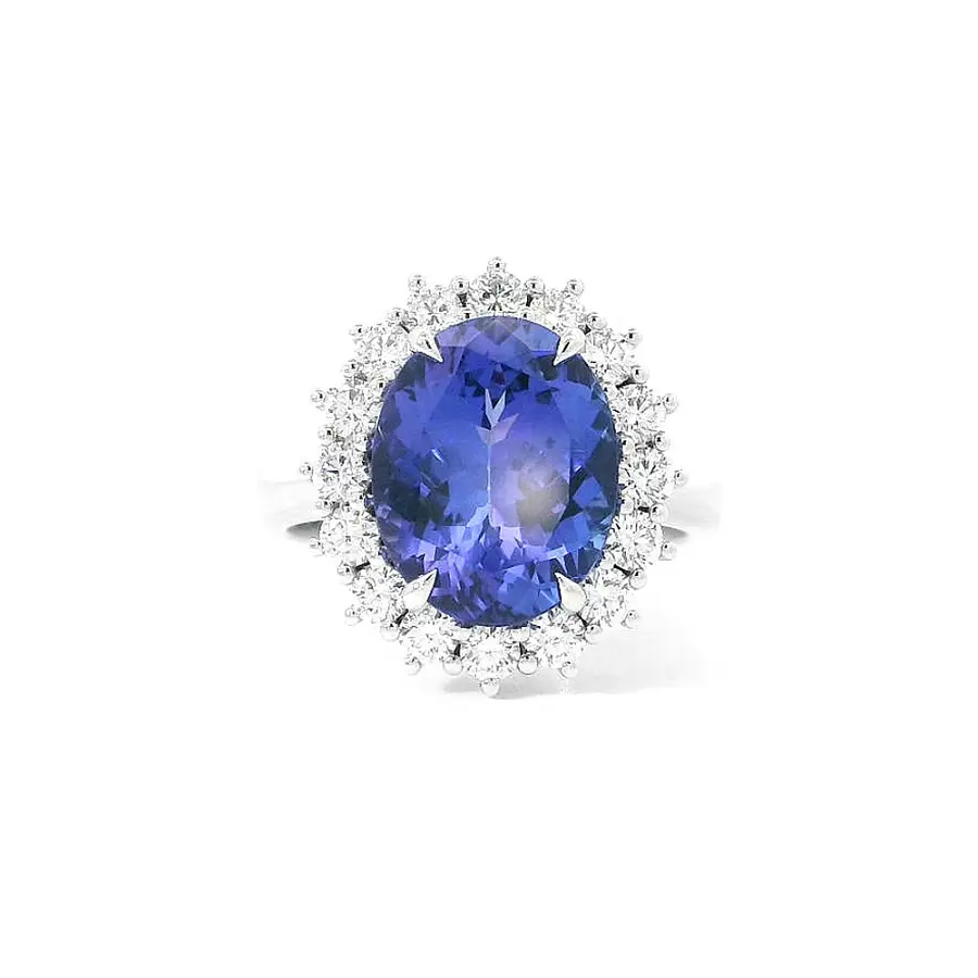 Nhẫn vàng trắng độc quyền với đá Tanzanite và kim cương lấp lánh