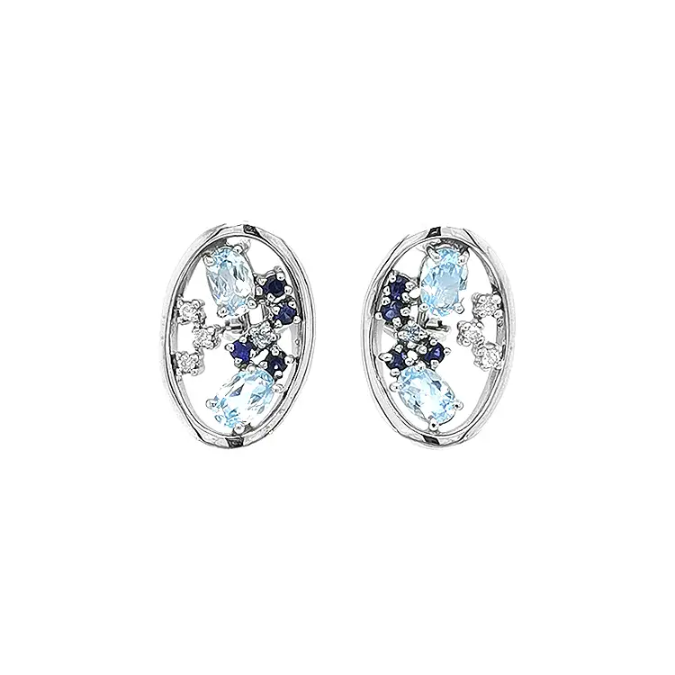 Vòng tai vàng đính ngọc lục bảo, sapphire và kim cương