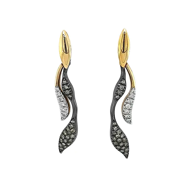 Vòng tai vàng đính kim cương nâu và trắng