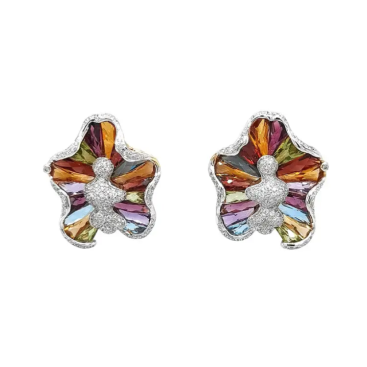 Vòng tai vàng với đá bán quý và kim cương