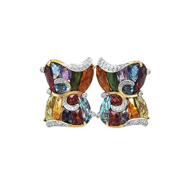 Vòng tai vàng với đá bán quý và kim cương