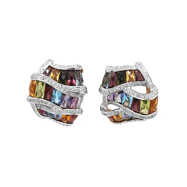 Vòng tai vàng với đá bán quý và kim cương