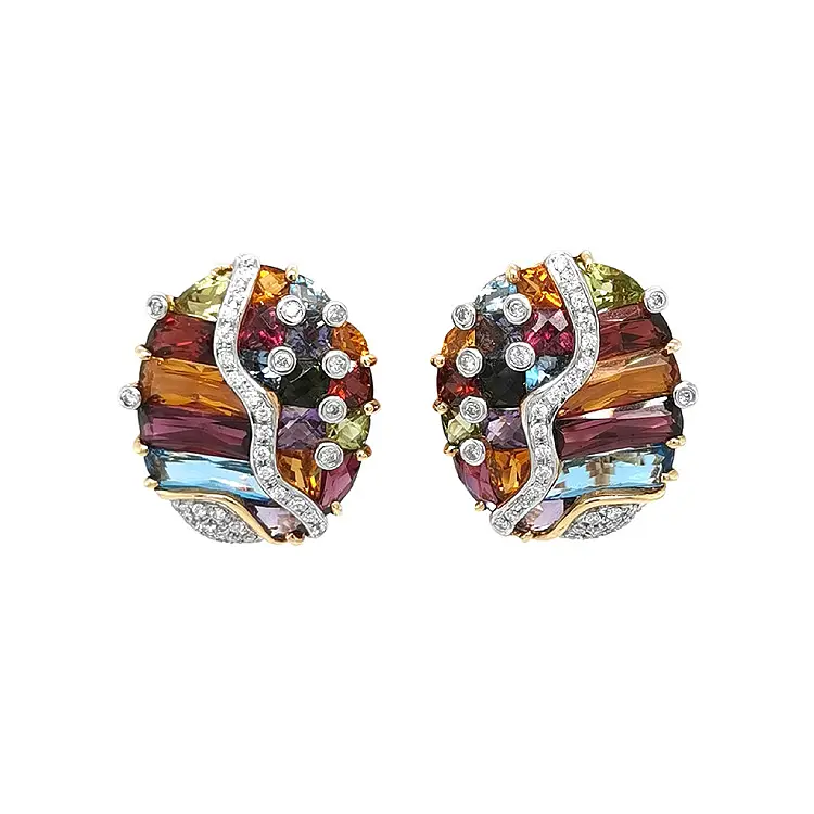 Vòng tai vàng kết hợp đá bán quý và kim cương