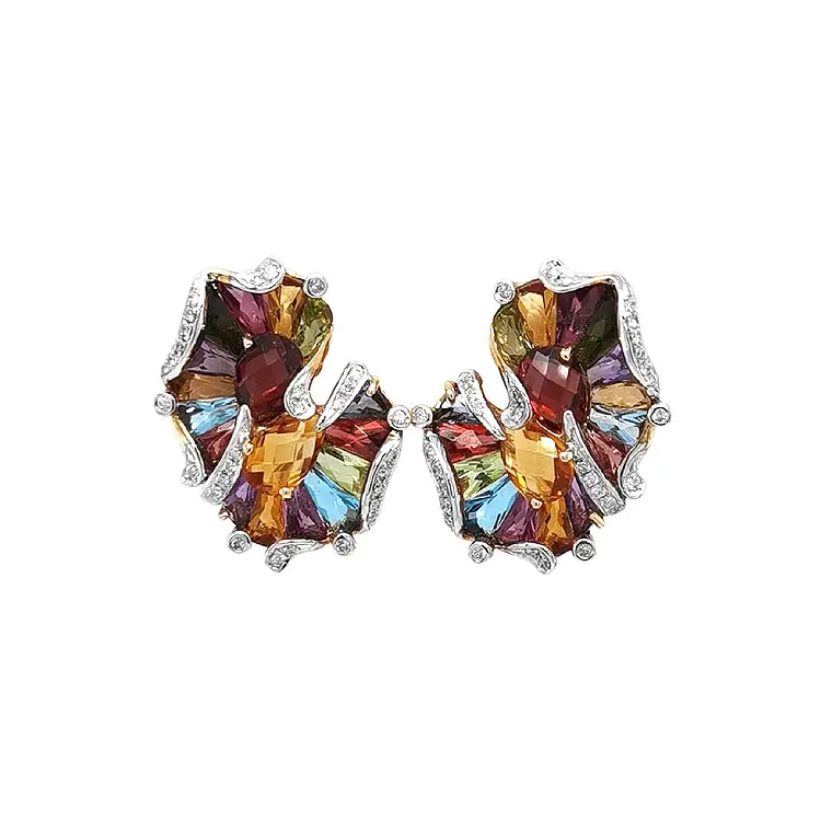 Vòng tai vàng với đá bán quý và kim cương