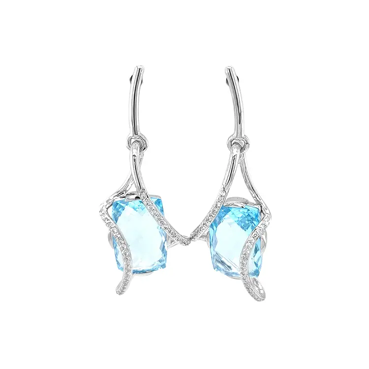 Vòng tai vàng đính topaz và kim cương