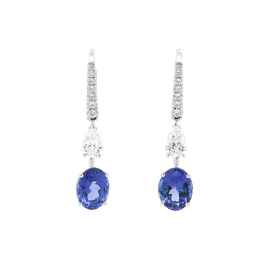 Vòng tai vàng trắng cao cấp với đá Tanzanite hình oval