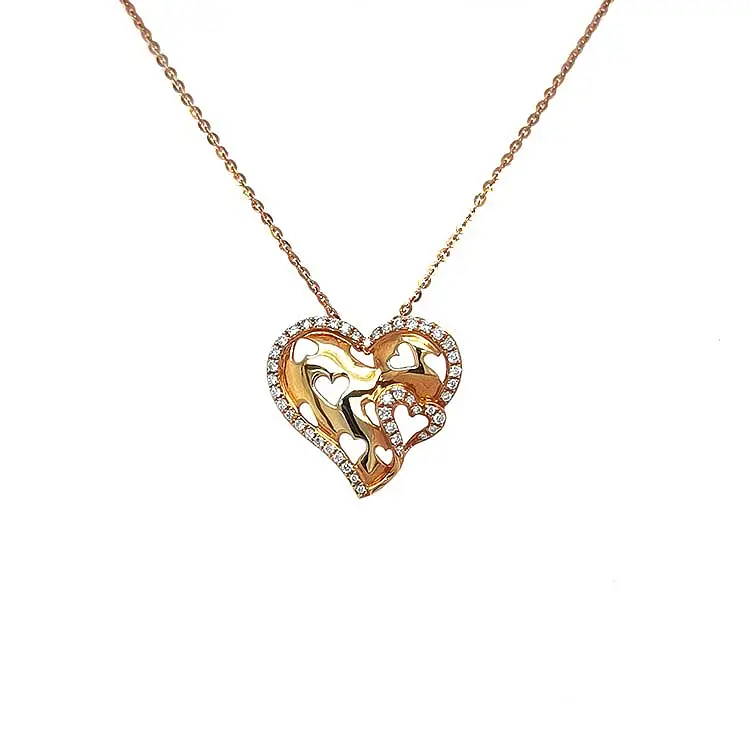 Mặt dây chuyền hình trái tim bằng vàng đính kim cương