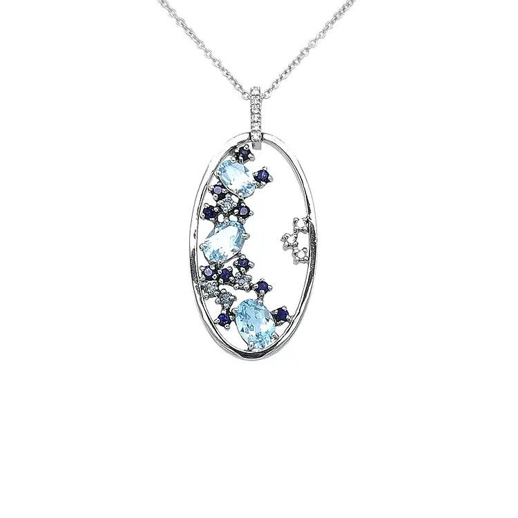 Mặt dây chuyền vàng đính đá aquamarine, sapphire và kim cương