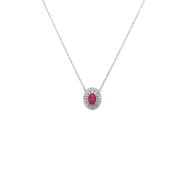 Mặt dây chuyền Ruby đính kim cương trắng vàng