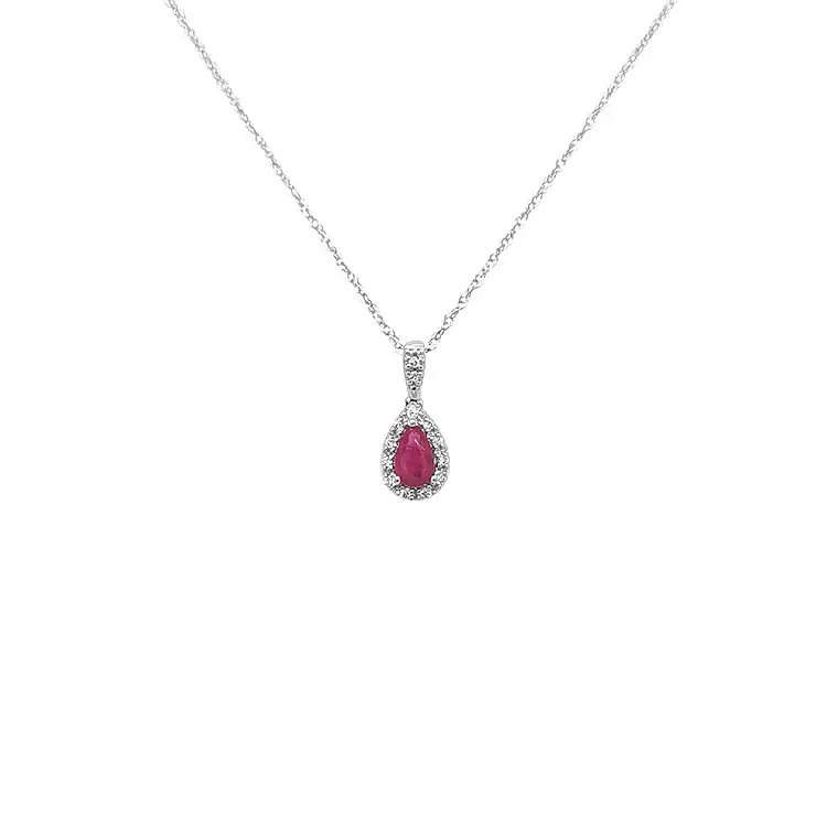 Mặt dây chuyền Ruby đính kim cương trắng vàng