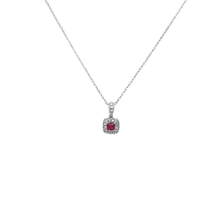 Mặt dây chuyền Ruby đính kim cương trắng vàng