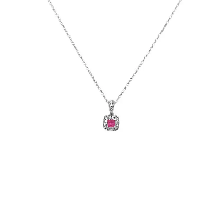 Mặt dây chuyền Ruby đính kim cương trắng vàng